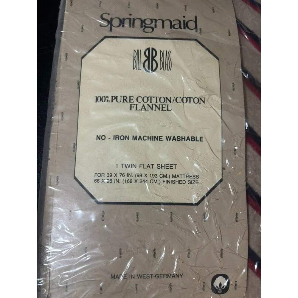 VINTAGE SPRINGMAID BY BILL BLASS TWIN FITTED SHEET, FLAT SHEET FLANNEL STRIPPED
